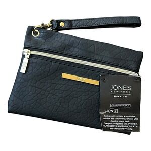 JONES NEW YORK Wristlet Wallet Bag  Black Zip Black NWT‎ Charging Pouch